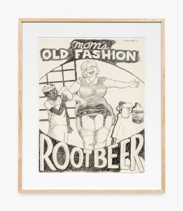 Work on paper by Robert Colescott titled Mom's Old Fashion Root Beer from 1973