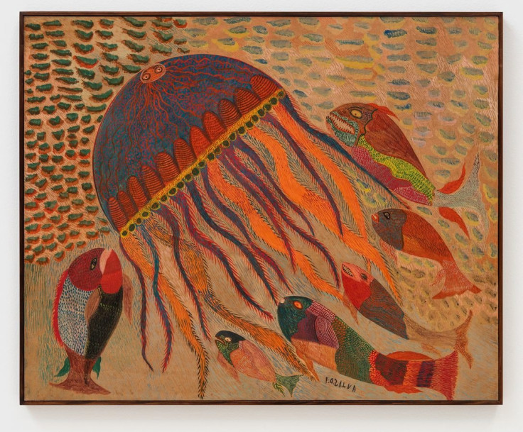 Painting by Chico da Silva titled Jellyfish and piranhas from the late 1950s