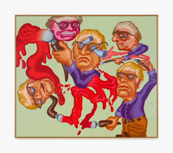 Painting by Peter Saul titled Self Portrait Thinking About Art from 2023