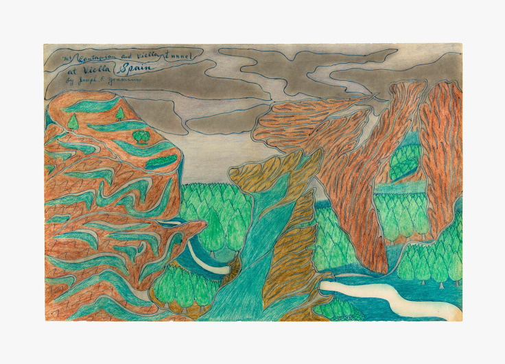 Drawing by Joseph Yoakum titled &quot;Mt. Cantafrian and Viella Tunnel&quot; from 1965