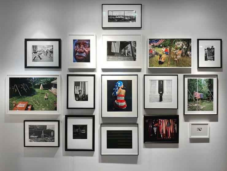 A group of photographs showcasing the American flag are displayed together