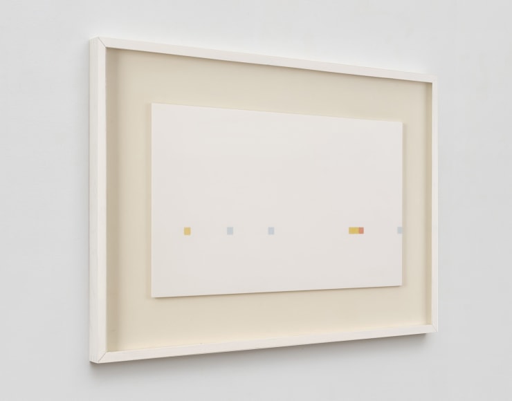Antonio Calderara painting blue and green squares on white background, geometric art, Verde Azurro Costellazione 1972