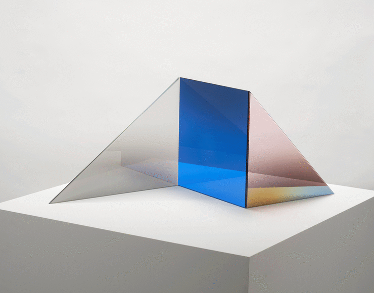 Alt="Larry Bell, Untitled, 1968, Glass cube with metal seams"
