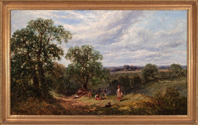 国産正規品17世期　英国絵画 James E. Meadows 作　 作品名: 馬車の行く道 絵画サイズ: 油絵8号真作 油彩画 自然、風景画