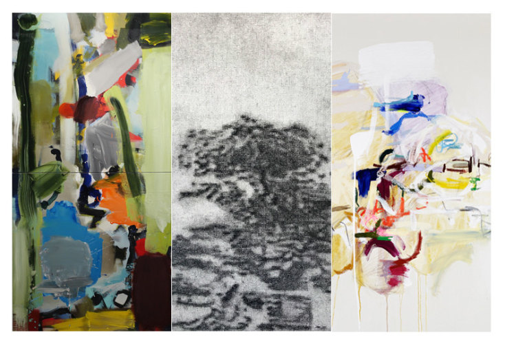 Sara Carter,&nbsp;Grounded 60 3&nbsp;(diptych), Georgia Carter Fox,&nbsp;Panel 5&nbsp;(detail), Diana Greenberg,&nbsp;Grasshopper&nbsp;(detail), 
