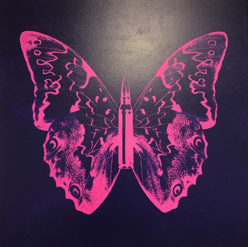 Rubem Robierb (1976), Butterfly II (Pink on dark blue), 2016