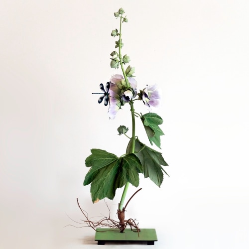 Carmen Almon, Lilac Hollyhock with Dragonfly, 2019