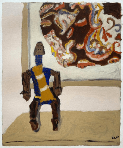 Wayne Pate African Wood Carving with Straw Brush and Antique Fabric, 2022