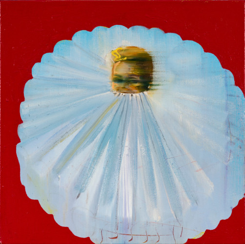 Barbara Friedman, Big Blue Collar on Red with Slipping Head, 2014 - 2016