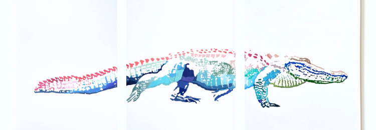 Amélie Guthrie Celine the Magic Gator (triptych), 2023