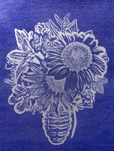 Rubem Robierb (1976), Flower Vase (Silver on blue), 2016