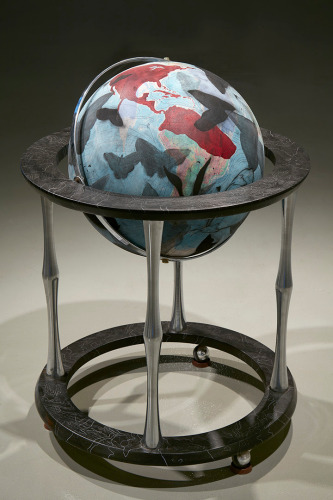 Suzi Davidoff, Topographic Globe / Monarch Butterflies, 2017