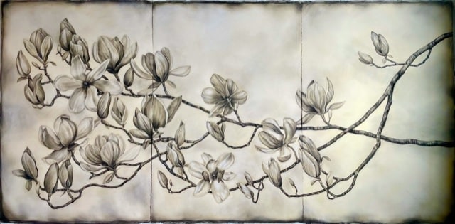 Emily Farish, Chinese Magnolia Branch (triptych), 2021