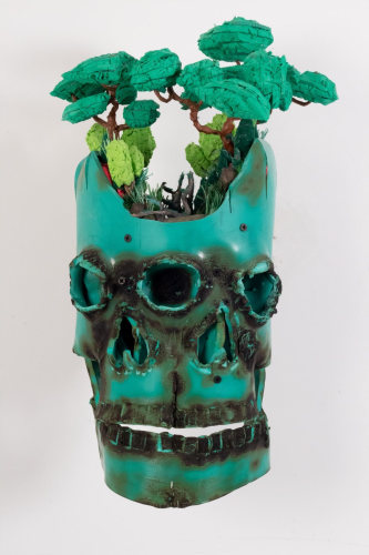 The Quagmire, 2018, PVC, plywood, steel hardware, screws, cardboard, paint, steel wire, plastic electrical wire casing, yoga mat, hot glue, dish scrub pads, misc. plastics, 14 x 12 x 21 inches