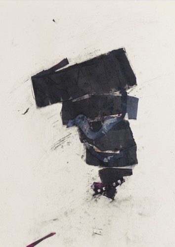 Jamie Powell, Twister, 2018, Graphite, paint and ink on torn paper, 15h x 11w in.