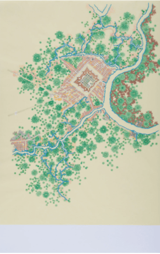 Tiffany Chung, SAIGON EN 1795--ON APERÇOIT LE TRACÉ DE LA CITADELLE DE GIA-LONG ET DES FORTS DU NORD ET DU SUD