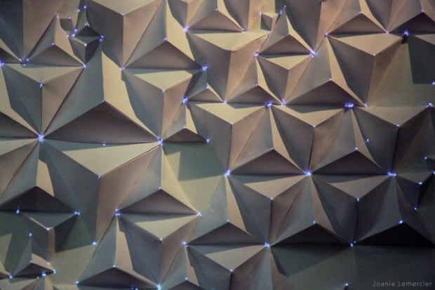 Origami (detail) paper installation with video-mapping projection
