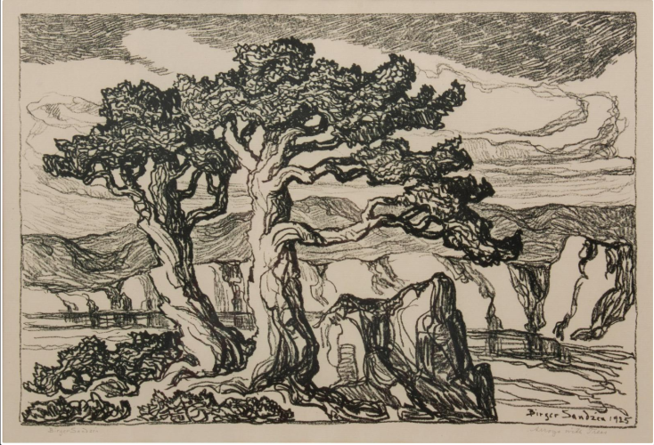 Birger Sandzen, landscape, lithograph