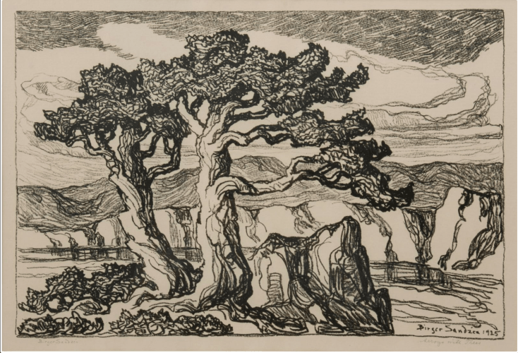 Birger Sandzen, landscape, lithograph