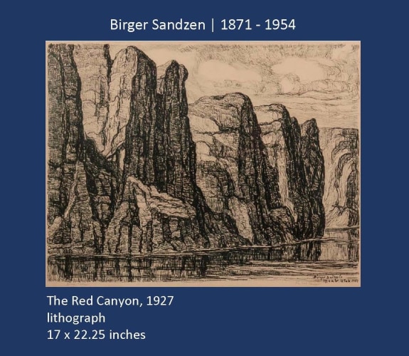 Birger Sandzen, Red Rock, Moab,Utah, Colorado River, lithograph