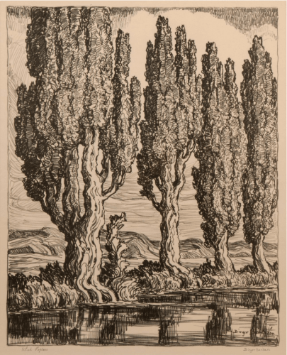 Birger Sandzen, Utah Poplars, landscape