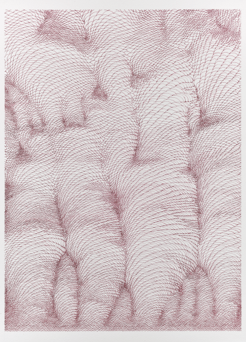 Jonathan Callan, Red Formation, 2021. Acrylic on paper. 27.56h x 19.69w in.