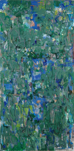 Kes Zapkus, Phantasm in the Land of Lakes, 2011, oil, acrylic on cotton, 72 x 36 inches