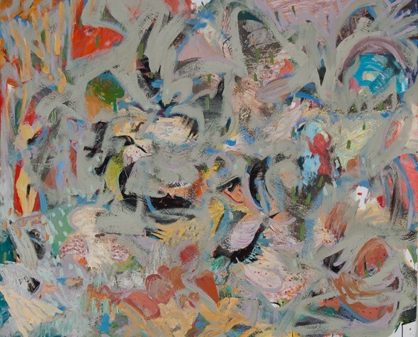 Peter Bonner, The Battle of the Crows and the Owls-Happy Valley on June 22 2012, 2014, Oil on Canvas, 80 x 66 inch