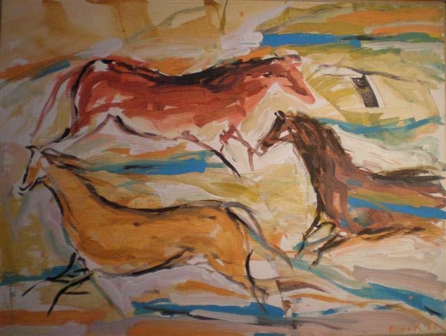 Elaine de Kooning, Cave #49-Morning Horses,1984,  oil on canvas mounted on board, 30 x 40 inches