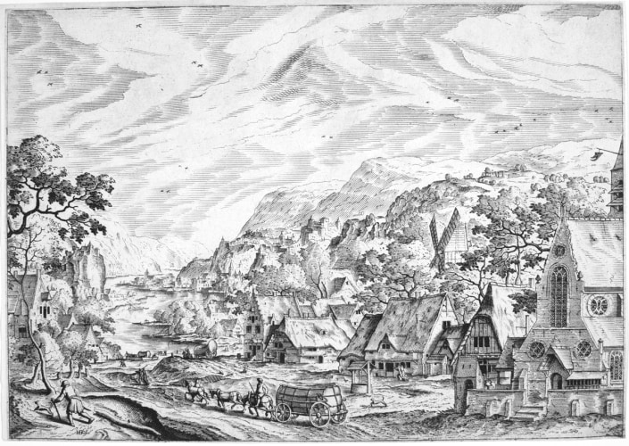 River Scene with Village and Church (1st State),  Etching