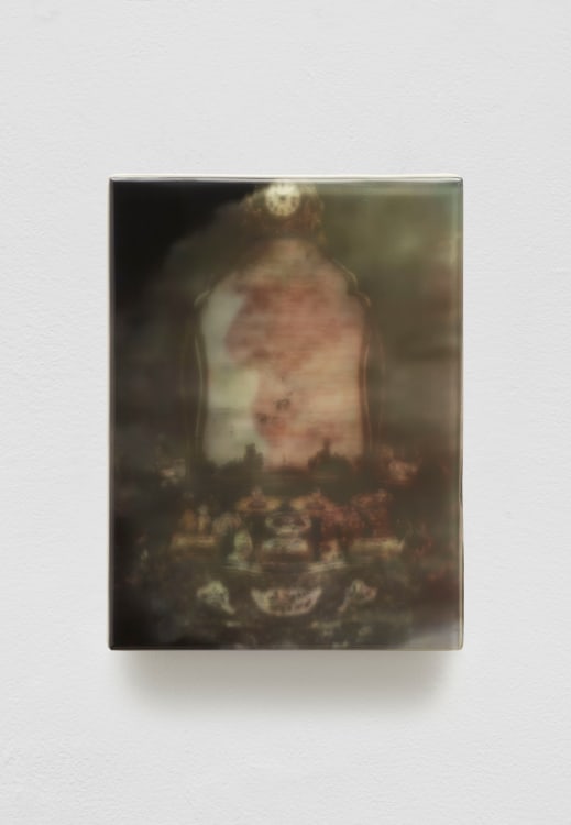 SADIE BENNING,&nbsp;Pain Thing 2,&nbsp;&nbsp;Detail, Sequence 11, Panel 38 (Dolly), 2019, wood, photographic transparencies, aqua resin and resin, 53 panels/16 sequences, each: 9 3&frasl;4 by 7 1&frasl;4 in. 24.8 by 18.4 cm.