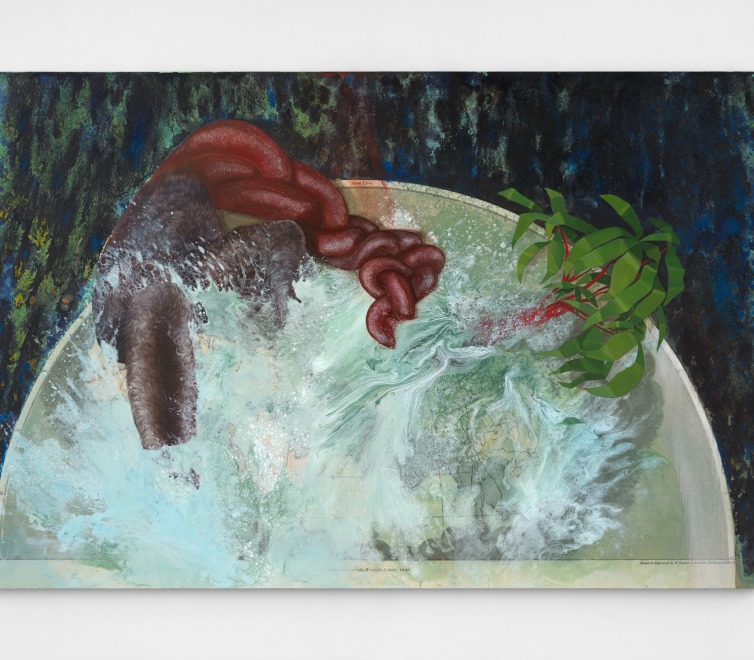 FIRELEI BÁEZ, Untitled (Baubo), 2020 Oil and acrylic on archival printed canvas, 86 3/4 x 132 3/4 x 1 5/8 in.