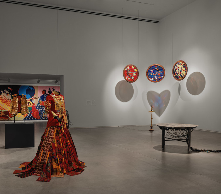 Installation view, of all creatures that can feel and think, Christopher Myers, Blaffer Art Museum, Houston, May 20, September 3, 2023. Image courtesy of the Artists and the Blaffer Art Museum at the University of Houston. Photo by Francisco Ramos.