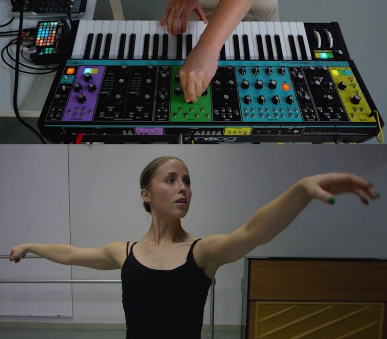 composite image of synthesizer and ballerina