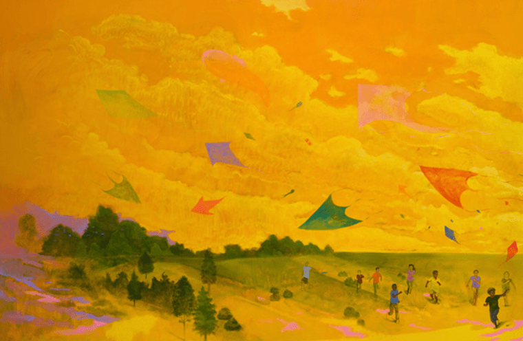 Galerie: Discover Dominic Chambers’s Dreamy Paintings of Kite-Filled Skies