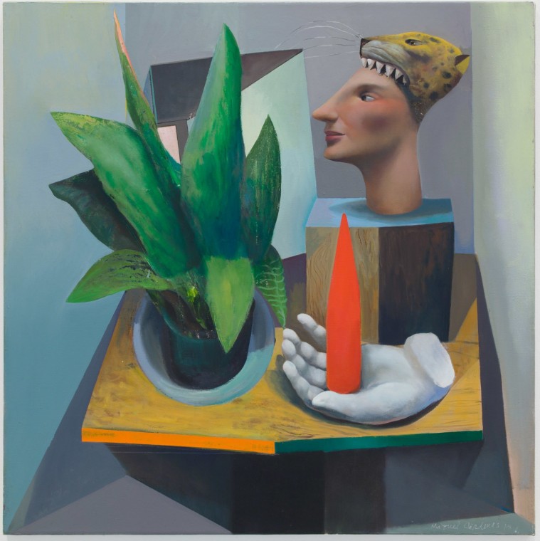 Still life with Obelisk, 2015. Oil on linen, 29 9/16 x 29 1/2 inches (75 x 74 cm).