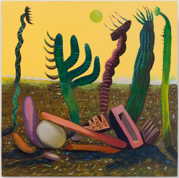Objects in a landscape, 2019. Oil on panel, 11 13/16 x 11 13/16 inches (30 x 30 cm).
