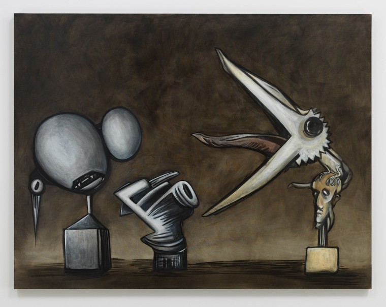 Stone. Brass. Feathers., 2019. Oil on linen, 50 x 65 3/16 inches (127 x 165.6 cm).