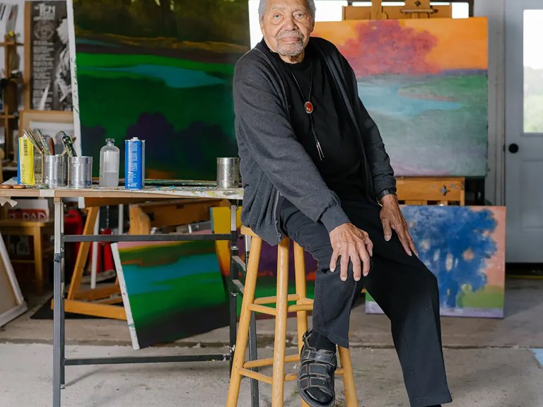 Richard Mayhew in his studio