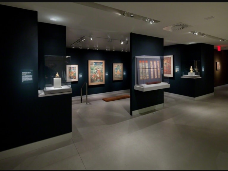 Rubin Museum gallery installation with paintings and sculpture