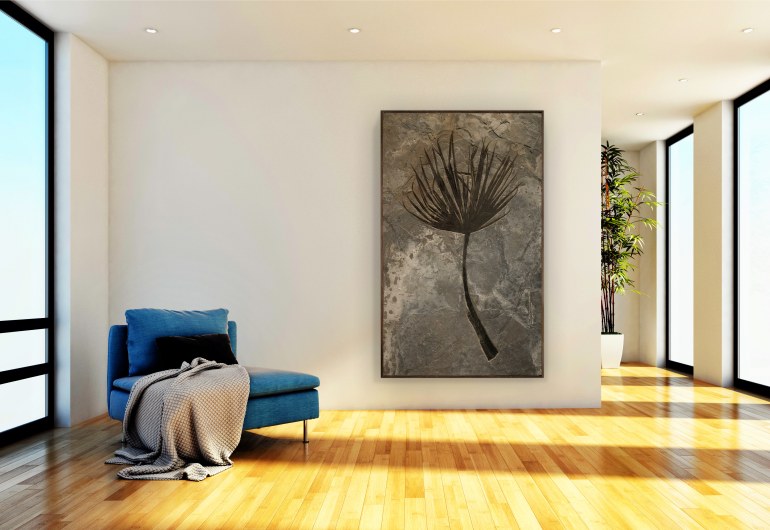 Gallery Sized Fossil Mural containing a rare Palm Frond