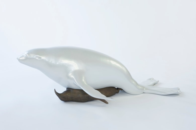 Malia Jensen Seal + Penguin 4 Ever Patinated bronze, polyester resin, acrylic urethane, cat whiskers