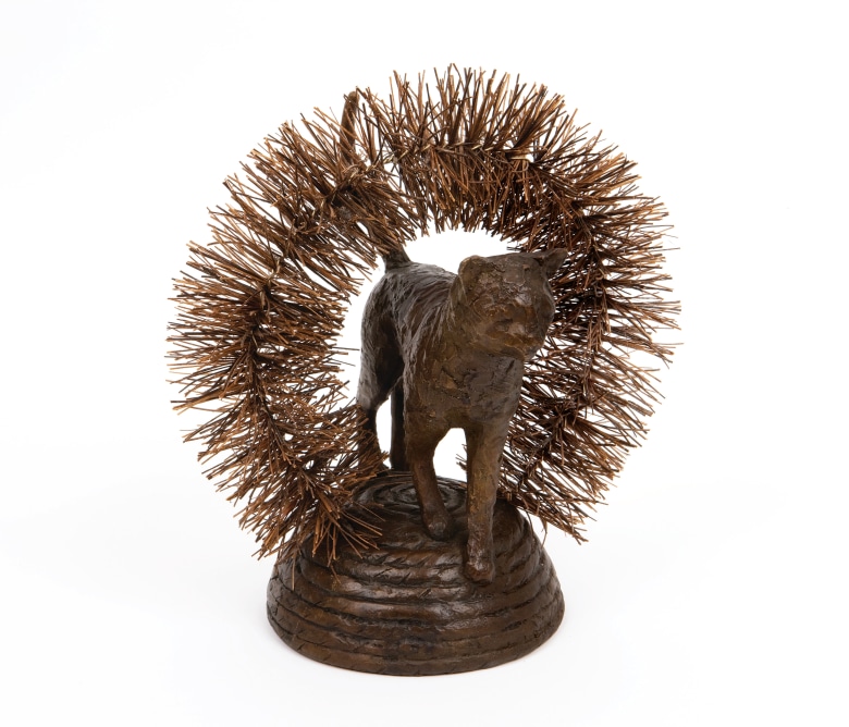 Malia Jensen Cat Brusher Patinated bronze, brass wire, Palmyra bristles