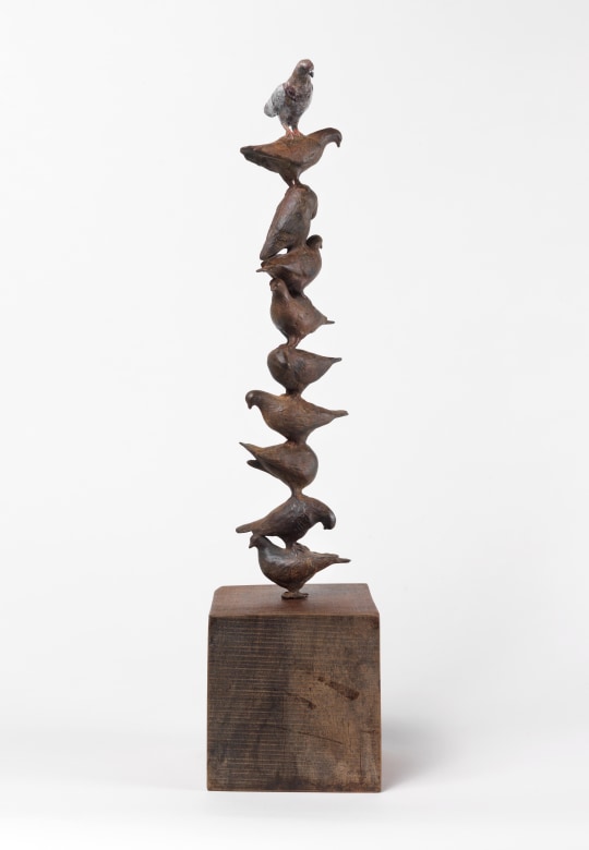 Malia Jensen Pigeon Tower Patinated bronze, enamel, walnut