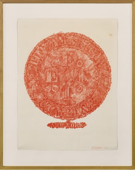 A circular rubbing with the word EAT appearing twice in a cruciform design in the center. A ring surrounding the circle contains the text "The American Company." "New York" appears below the circle.