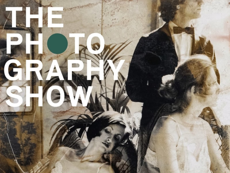 The cover for the 2024 Photography Show catalogue shows two women dressed in lingerie seated and a gentleman in a tuxedo standing.