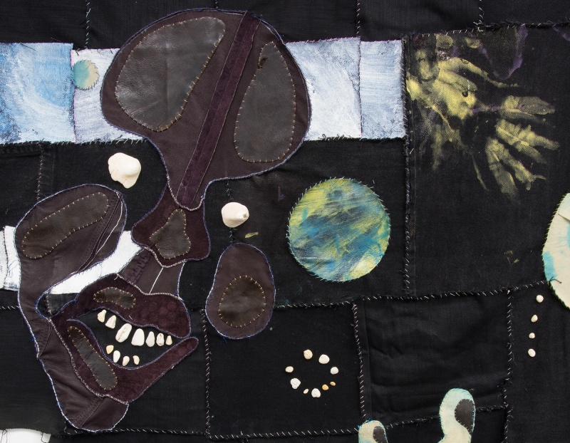 Detail of a textile sculpture by Tau Lewis