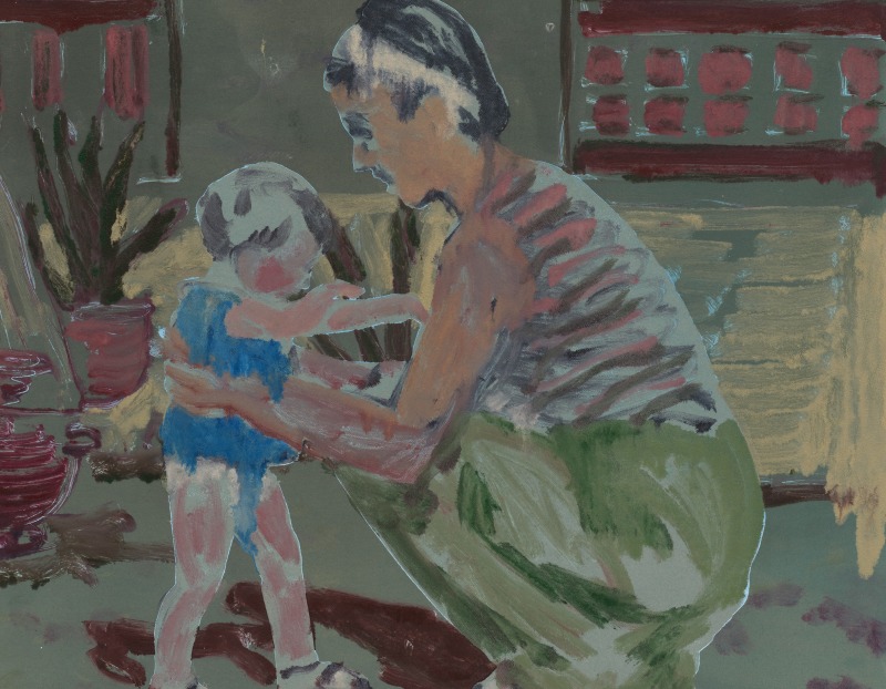Monoprint of a mother and child by Claire Tabouret