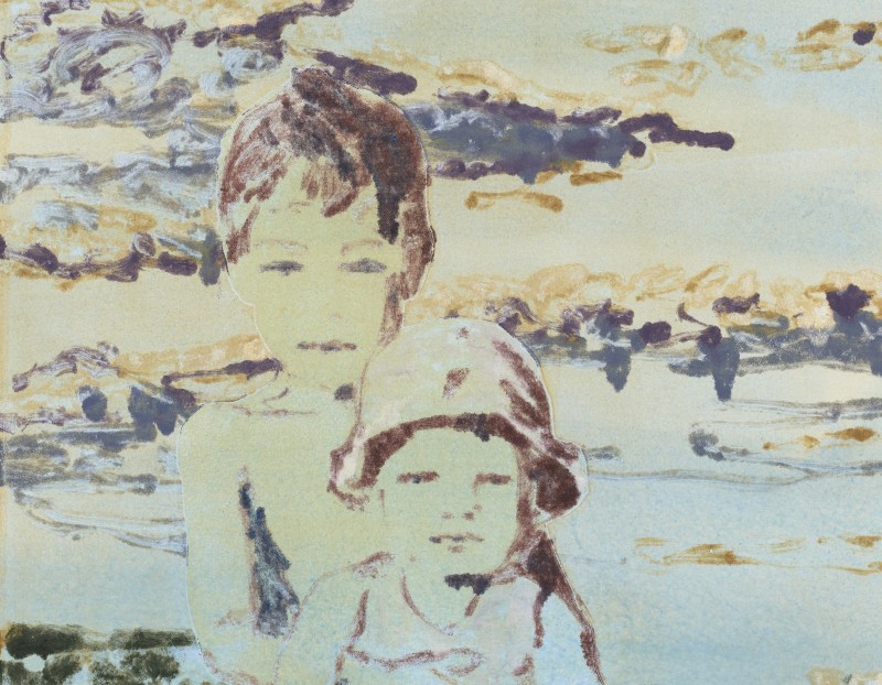 A monoprint by Claire Tabouret of two boys