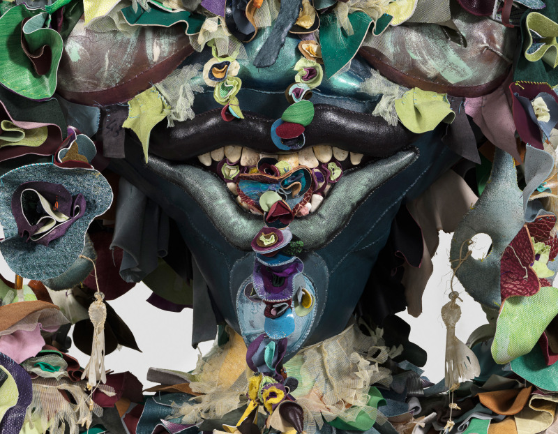 Detail of a textile sculpture by Tau Lewis